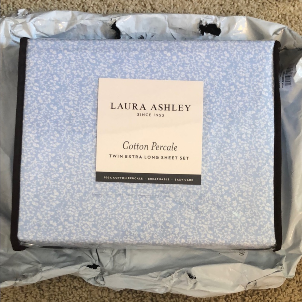 Laura Ashley Blue Cotton Percale Sheet Set